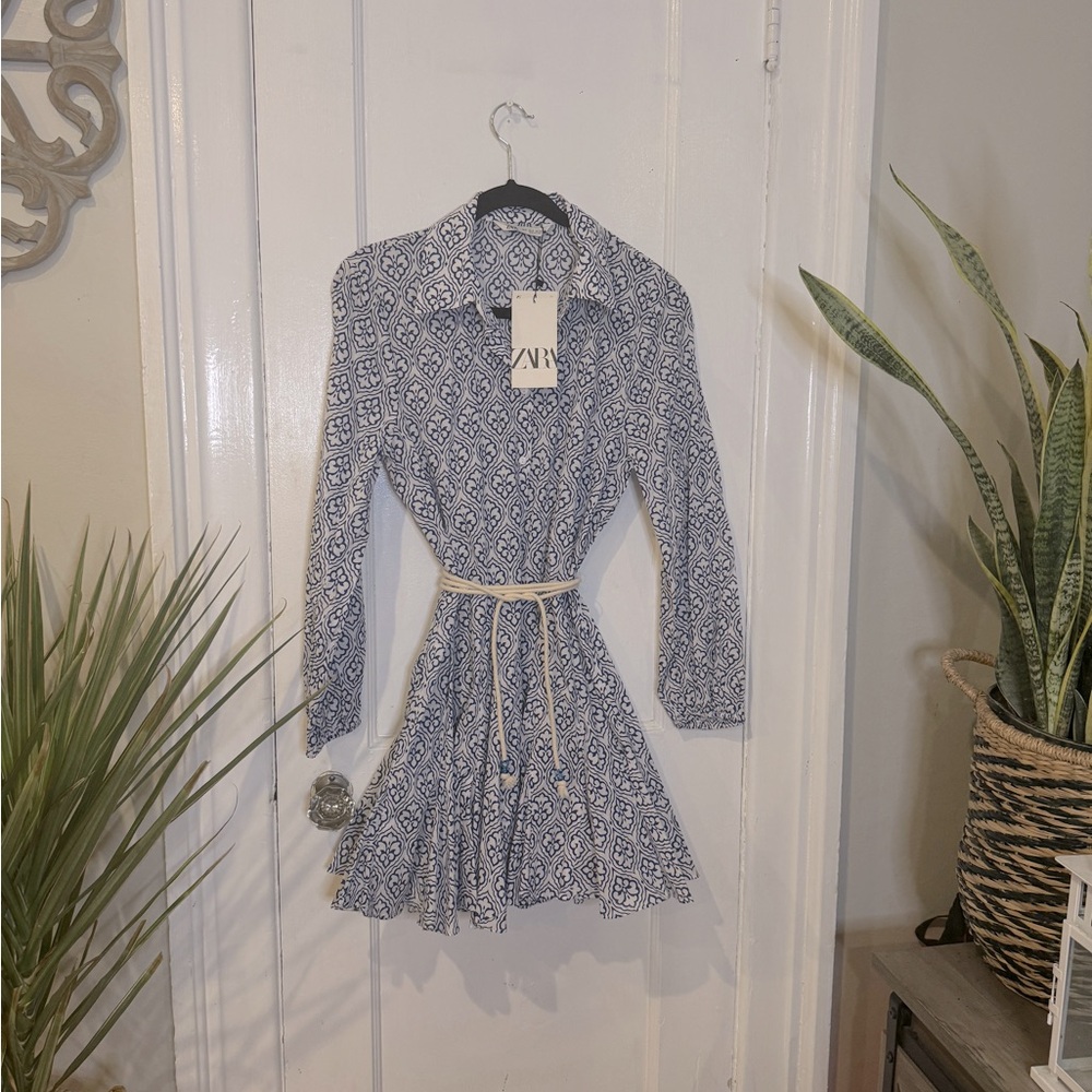 NEW Zara Printed Mini Dress with Rope Belt